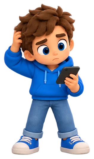A boy puzzling over a hard word on his phone