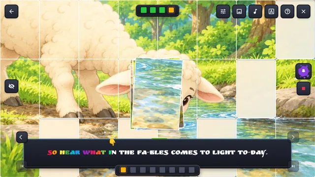 Reading screen: a phrase with the words already read highlighted in colour