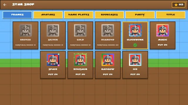 Star shop with avatars and frames unlocked by reading